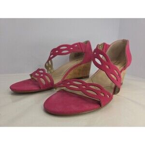 Lucca Lane 'Evan' Sandals Hot Pink Suede Wedge Heel Open Toe Strap 10M EUC
